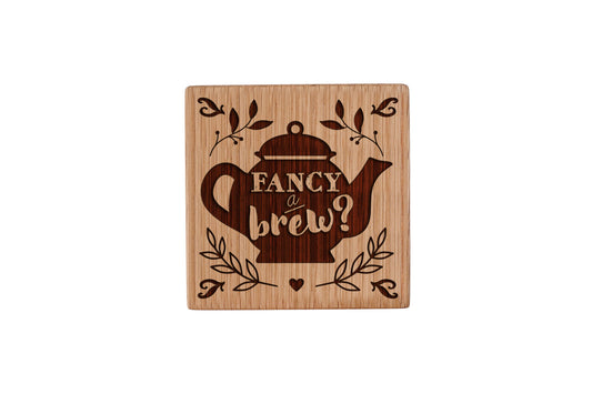 Square Oak Coaster 'Fancy A Brew?' | Homeware | Tableware | Home Decor