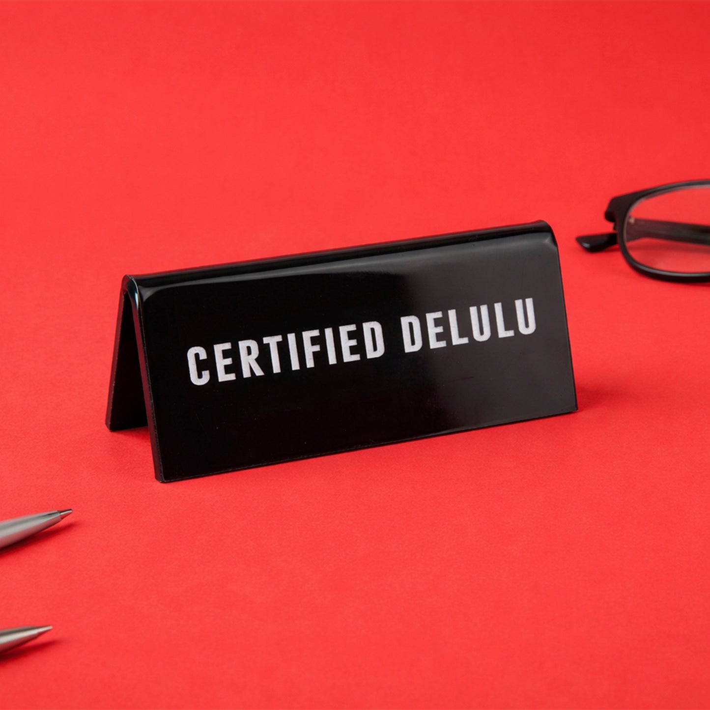 Certified Delulu Black Acrylic Desk Sign | Novelty Office Gift