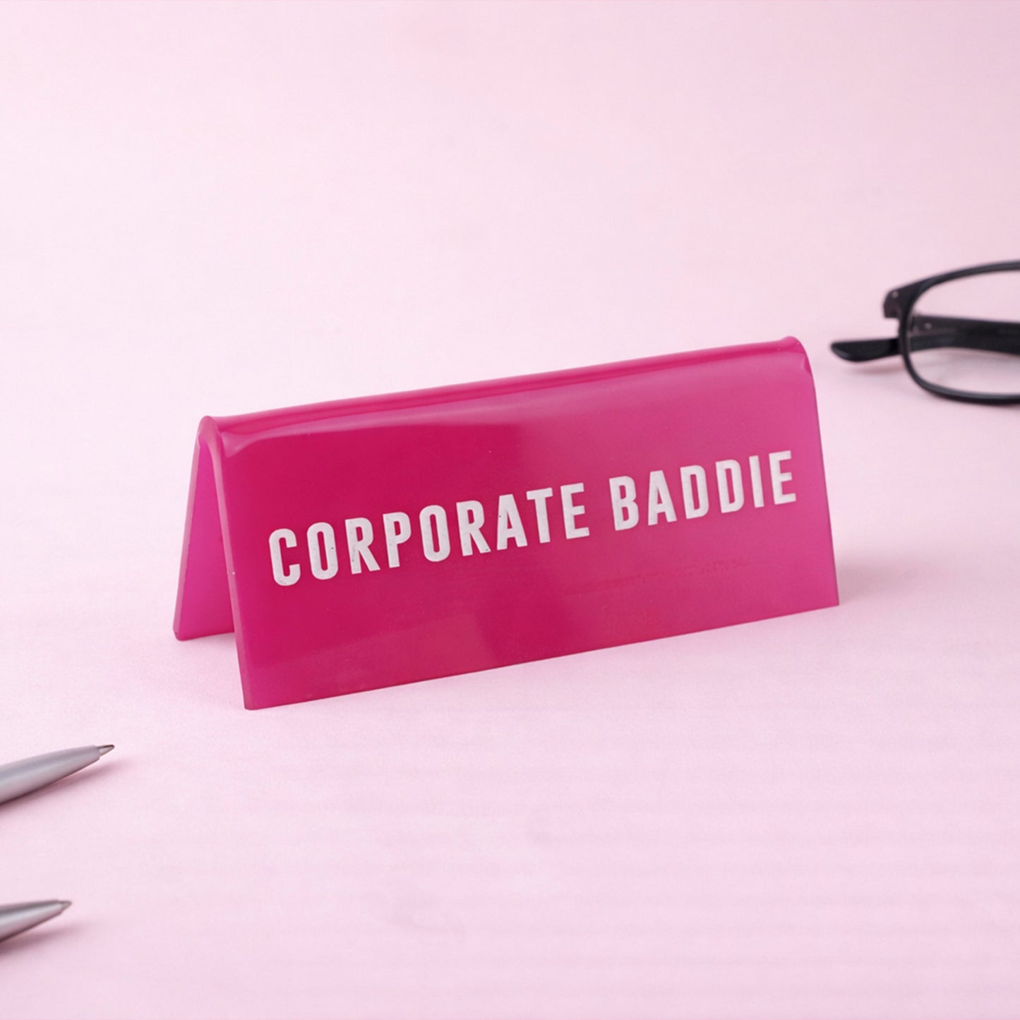 Pink Acrylic 'Corporate Baddie' Desk Sign