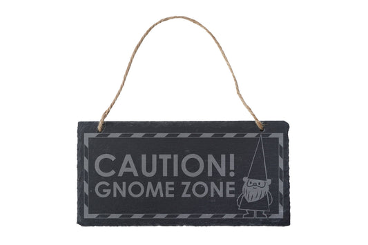 Slate Hanging Sign - 'Caution Gnome Zone' | Garden Sign | Shed | Novelty Sign