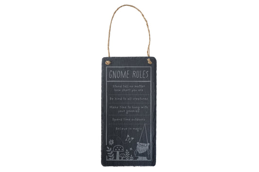 Long Slate Sign - 'Gnome Rules'  | Garden Sign | Shed | Novelty Sign