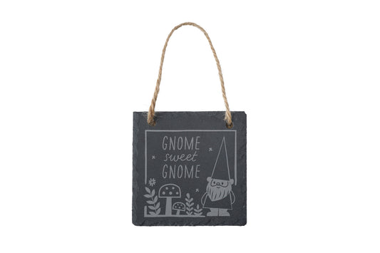 Square Slate Hanger - 'Gnome Sweet Gnome' | Garden Hanger | Home Decor | Rustic Slate