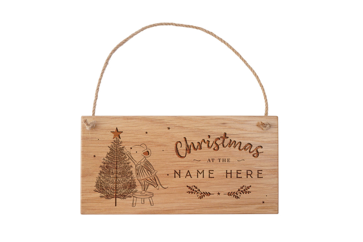 Personalised Oak Christmas Hanging Sign With Jute Hanger | Christmas At.....
