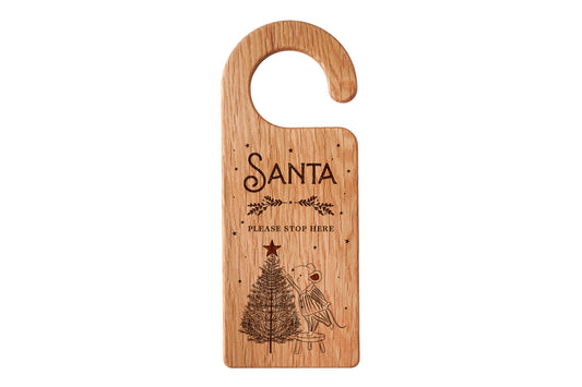 Little Bear Co. - 'Mouse - Santa Please Stop Here' Oak Door Hanger | Perfect Gift | Mother's Day | Novelty