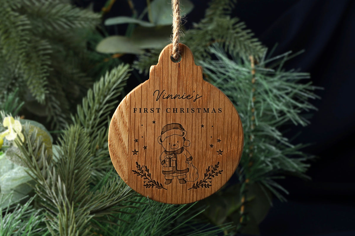 Oak Hanging Bauble 'Personalise Own Text' | Baby's First Christmas | Festive Decoration | Tree Hanger | Wall Hanger | Hanging Sign