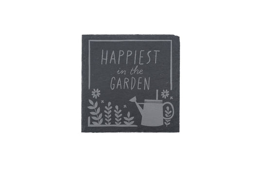 Square Slate Coaster - 'Happiest In The Garden' Square Slate Coaster | Garden Coaster | Shed | Home Decor