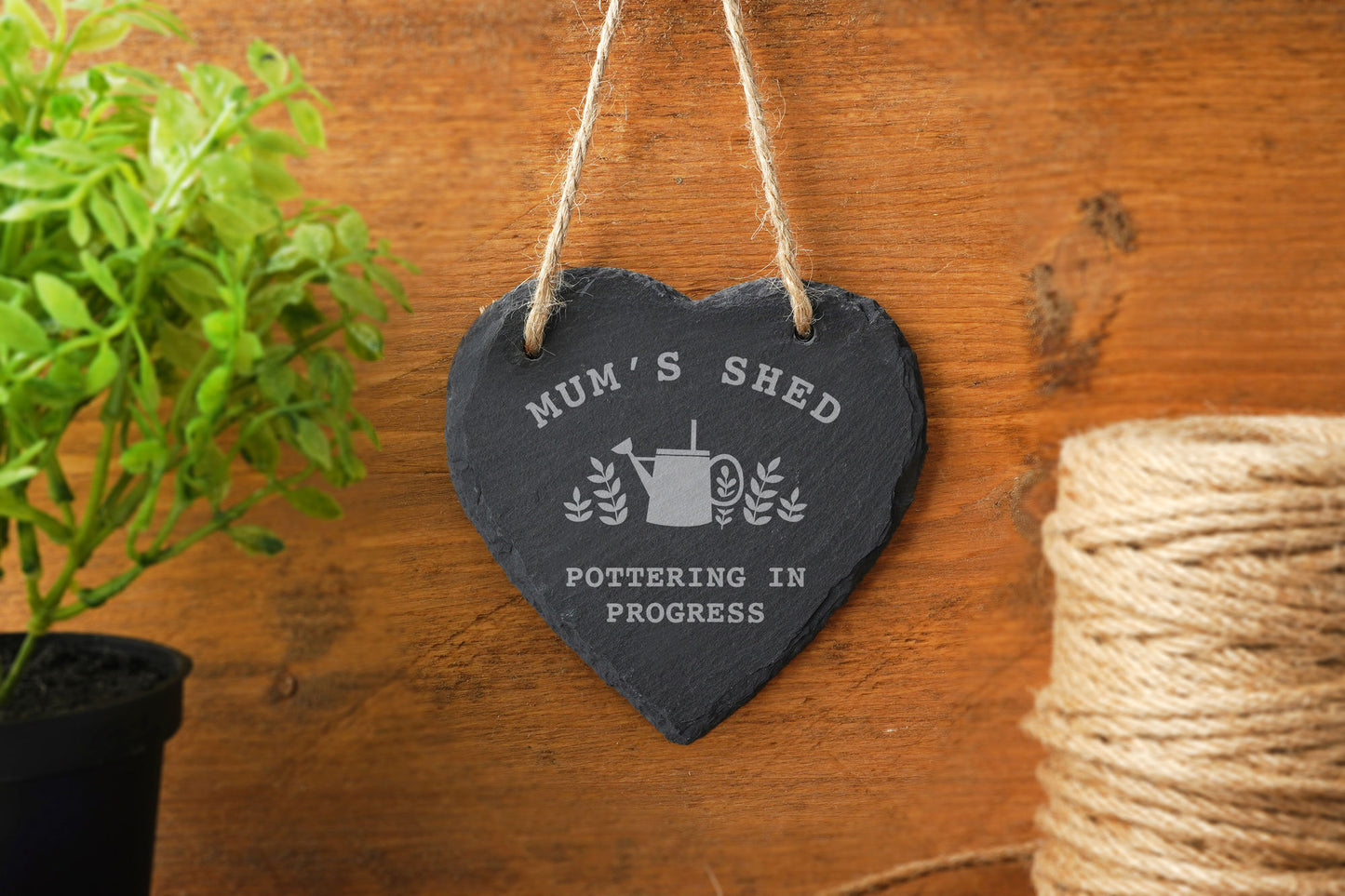 The Potting Shed 'Mum's Shed Pottering In Progress' Slate Heart Hanger | Garden Hanger | Garden Accessory | Home Decor