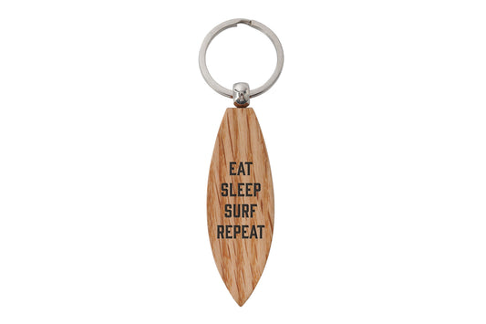 Dapper Chap 'Eat Sleep Surf Repeat' Oak Surfboard Keyring | Birthday | Keepsake | Novelty Keyring