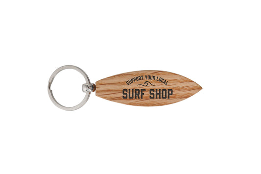 Dapper Chap 'Support Your Local Surfshop' Oak Surfboard Keyring | Birthday | Keepsake | Novelty Keyring