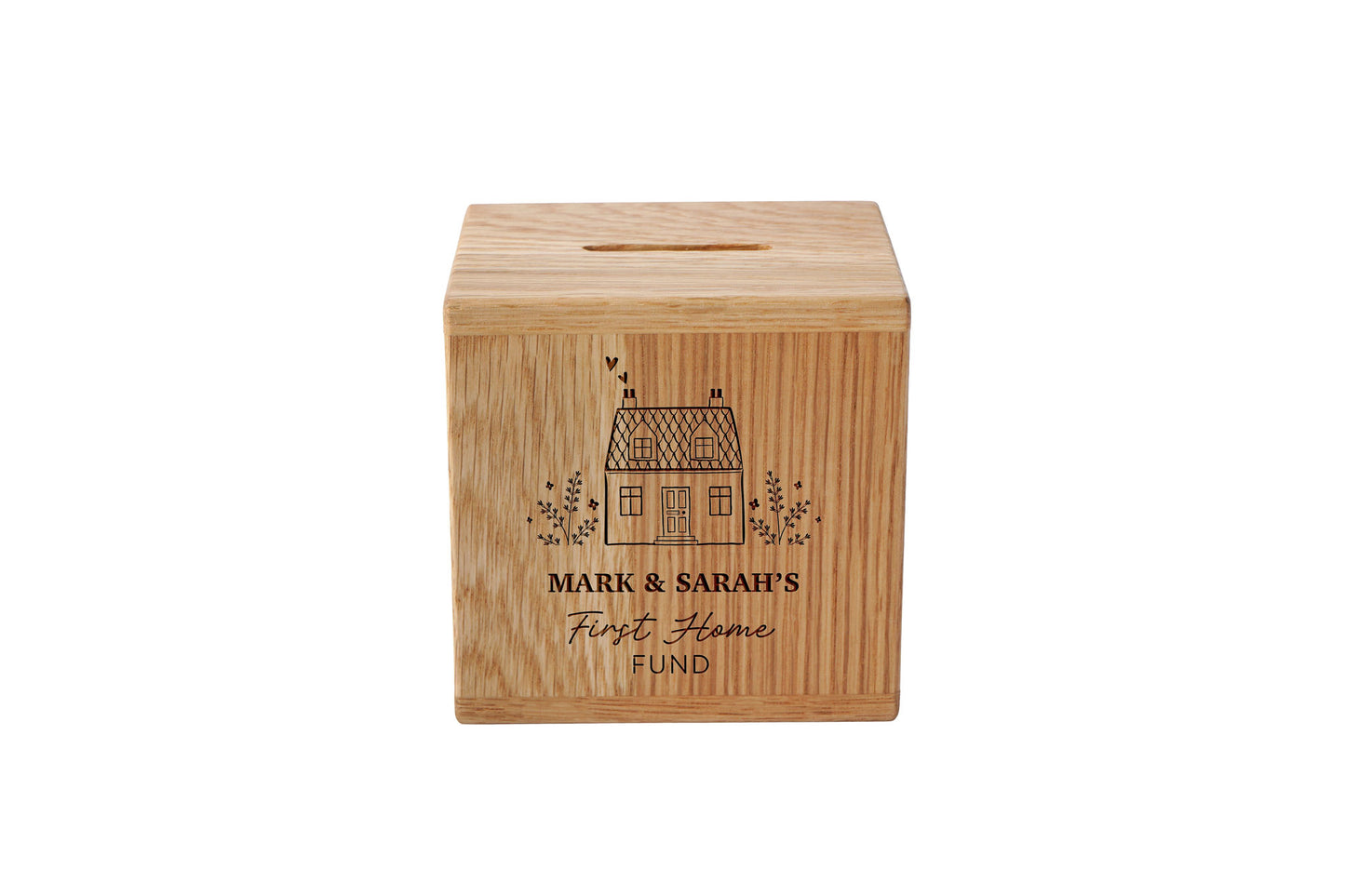 Personalised 'First Home Fund' Oak Money Box | Wooden Money Box | Saving | Piggy Bank | New Home | Wedding Gift