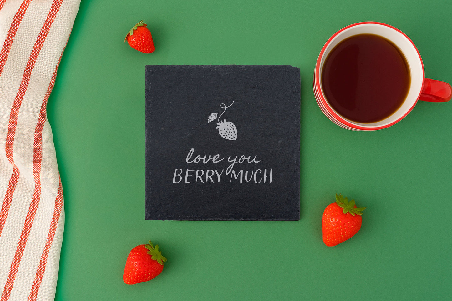 Square Slate Coaster - 'Love You Berry Much' | Garden Coaster | Shed | Home Decor