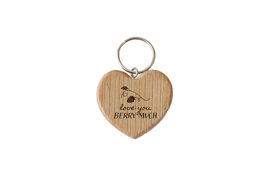 Oak Heart Keyring - 'Love You Berry Much' | House Keys | Novelty