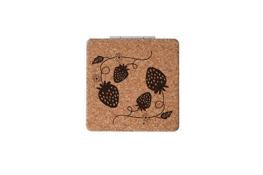 Stawberry Cork Square Compact Mirror • Gift Boxed • Travel Friendly • Handbag Accessory • Ladies Gift • Vacation