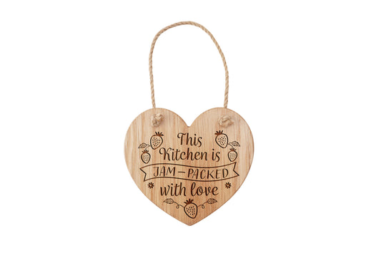 Oak Hanging Heart 'This Kitchen Is Jam Packed...' | Wall Sign | Perfect Gift | Home Decor