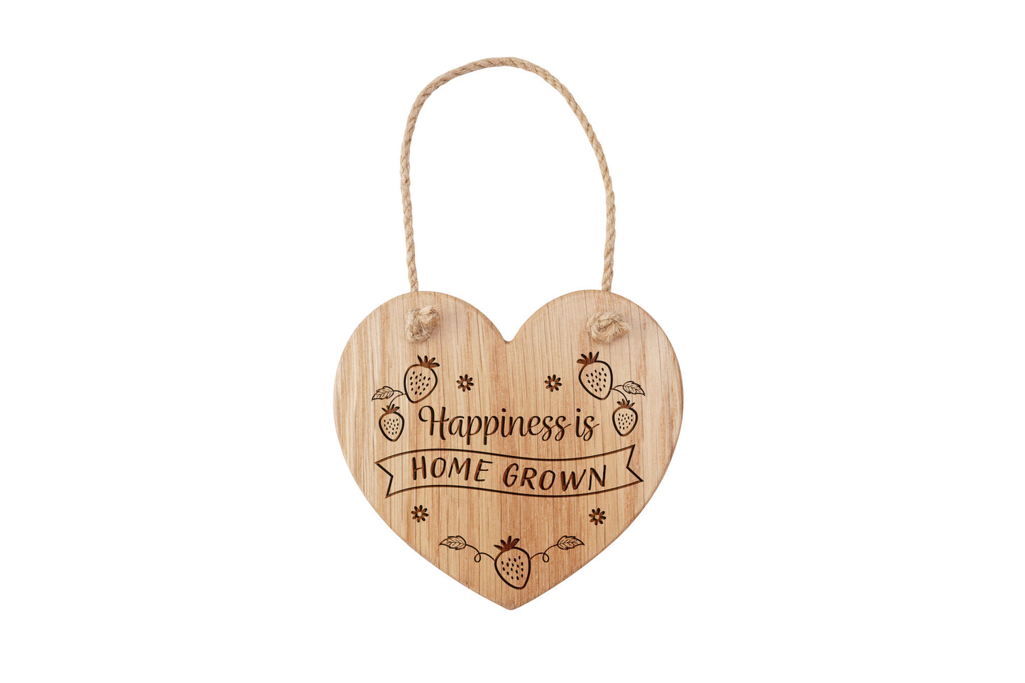 Oak Hanging Heart 'Happiness Is Home Grown' | Wall Sign | Perfect Gift | Home Decor