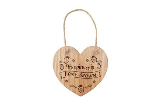 Oak Hanging Heart 'Happiness Is Home Grown' | Wall Sign | Perfect Gift | Home Decor