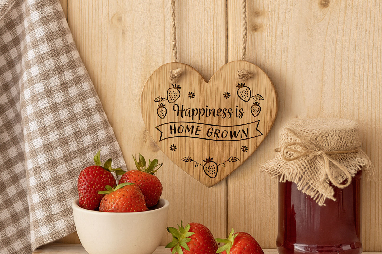 Oak Hanging Heart 'Happiness Is Home Grown' | Wall Sign | Perfect Gift | Home Decor