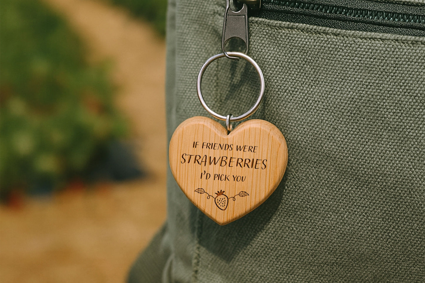 Strawberry Fields 'If Friends Were Strawberries I'd Pick You' Oak Heart Keyring | Perfect Gift | House Keys | Novelty