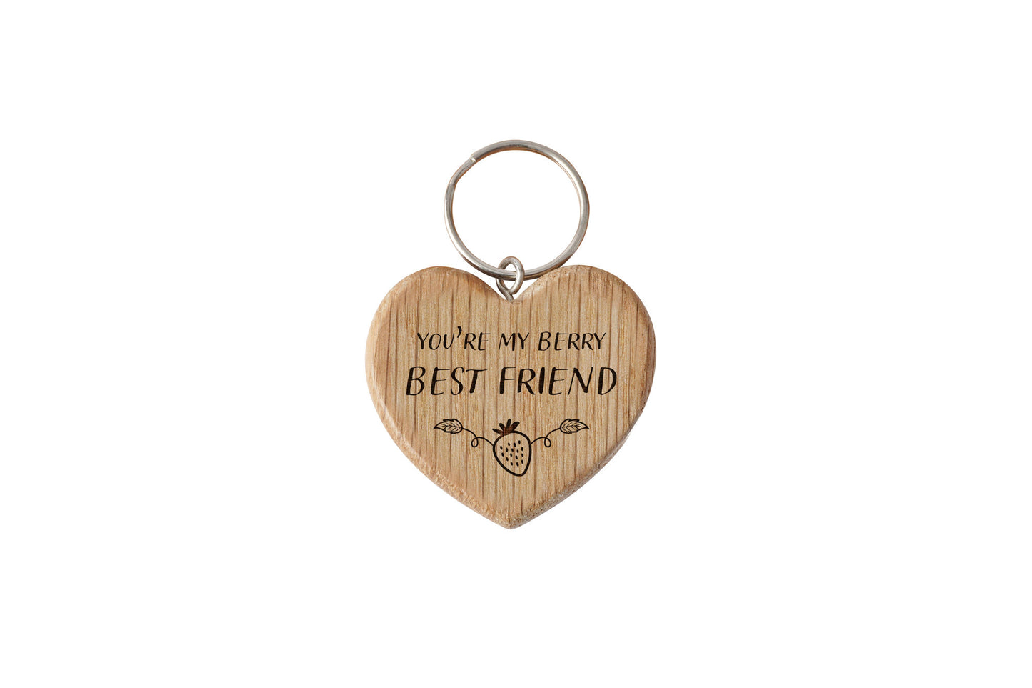 Strawberry Fields 'Berry Best Friend' Oak Heart Keyring | Perfect Gift | House Keys | Novelty