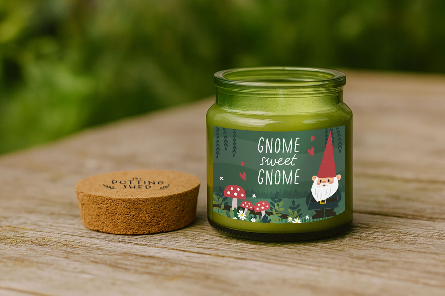 Green Jar Candle • “Gnome Sweet Gnome” • Scented Jar Candle • Gift for Her •  Gifts for Him • Garden Candle • Garden Accessory