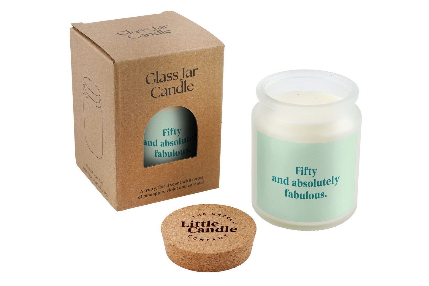 50th Birthday Candle • 'Fifty and Absolutely Fabulous' Large Clear Candle • Birthday Gift • Scented Glass Jar Candle • Gift Box