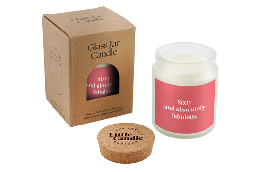 60th Birthday Candle • 'Sixty and Absolutely Fabulous' Large Clear Candle • Birthday Gift • Scented Glass Jar Candle • Gift Box