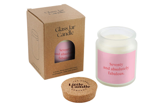 70th Birthday Candle • 'Seventy and Absolutely Fabulous' Large Clear Candle • Birthday Gift • Scented Glass Jar Candle • Gift Box