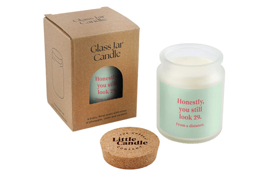 30th Birthday Candle • 'Honestly You Still Look 29' Large Clear Candle • Birthday Gift • Scented Glass Jar Candle • Gift Box