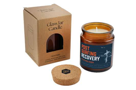 Brown Jar Candle • "Post Surfing Recovery” • Scented Candle • Home Decor • Surfer • Waves • Coast • Gift For Her • Gift For Him • Gift Box