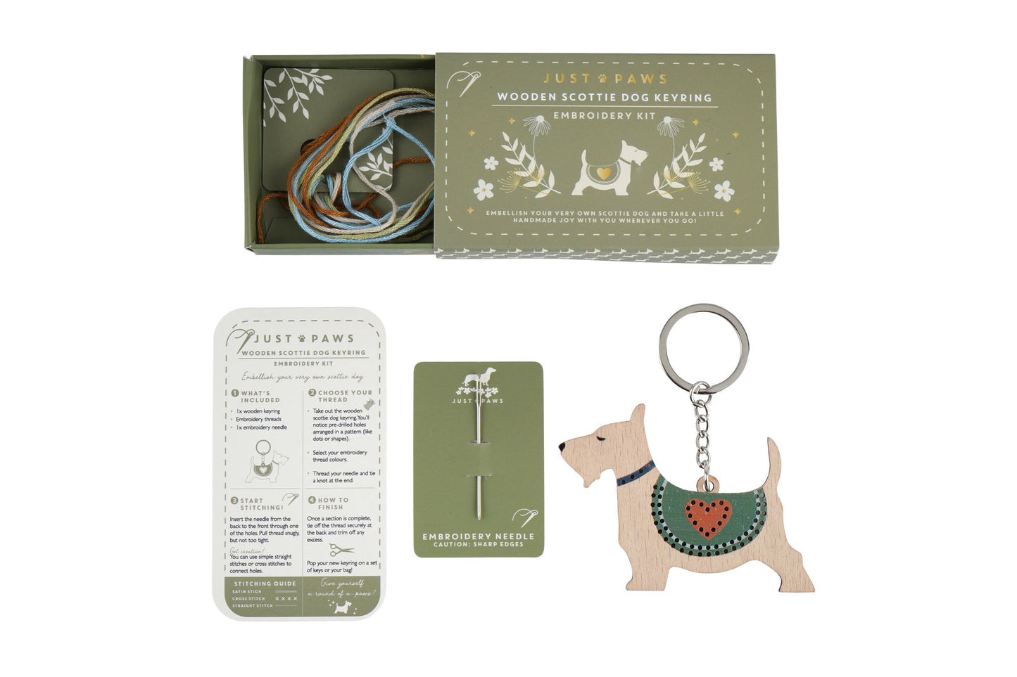 Just Paws Wooden Scottie Dog Keyring Embroidery Kit | Craft | Hobby