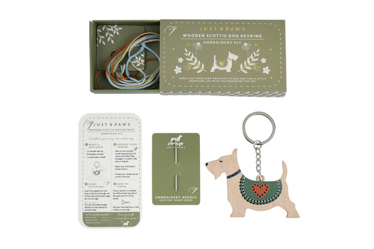 Just Paws Wooden Scottie Dog Keyring Embroidery Kit | Craft | Hobby