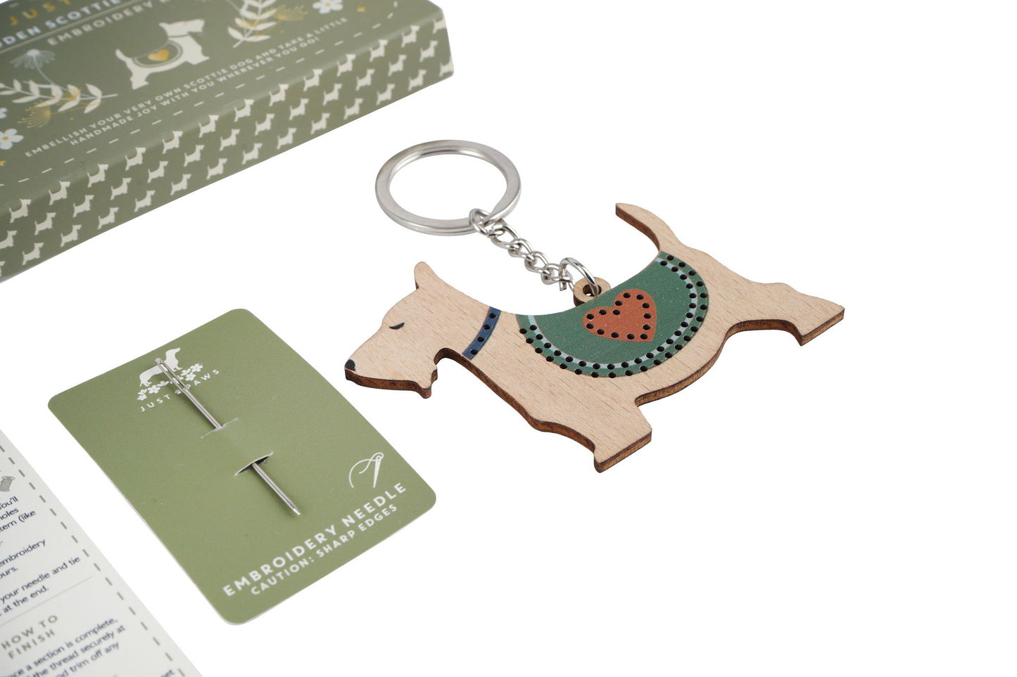 Just Paws Wooden Scottie Dog Keyring Embroidery Kit | Craft | Hobby