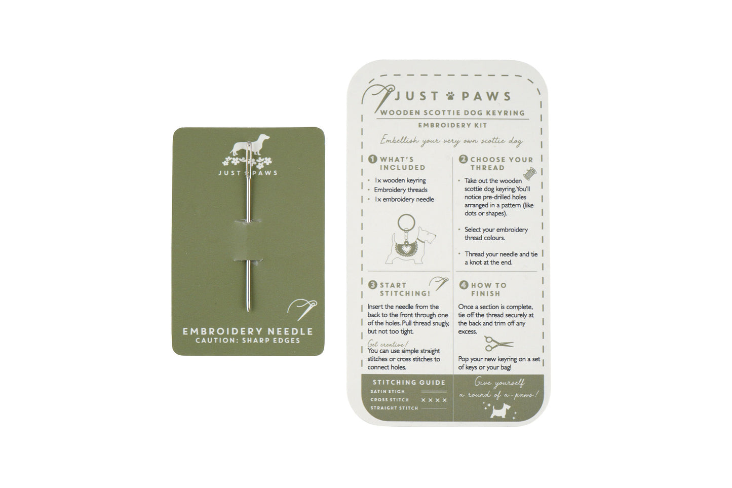 Just Paws Wooden Scottie Dog Keyring Embroidery Kit | Craft | Hobby