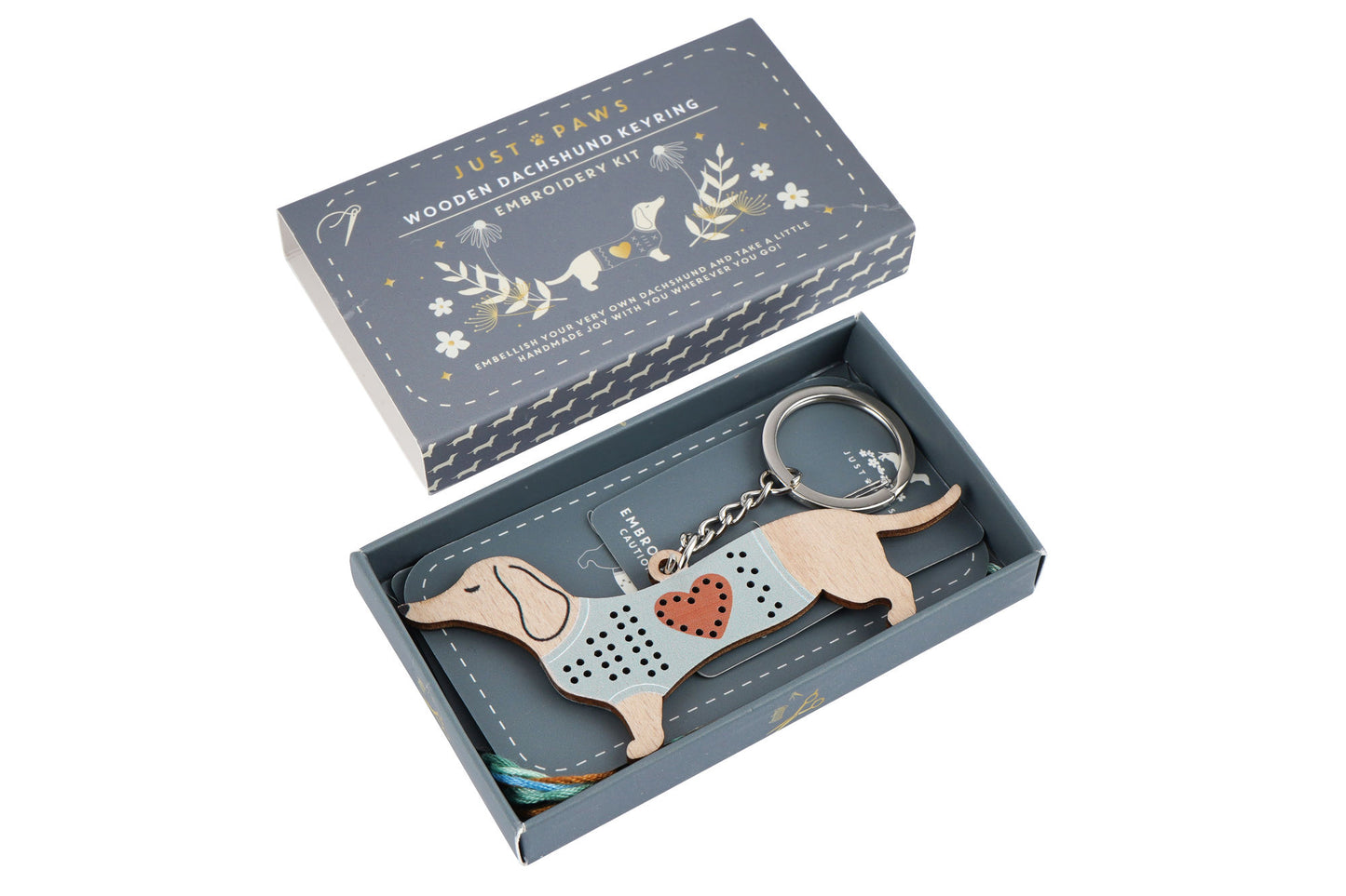 Just Paws Wooden Dachshund Keyring Embroidery Kit | Craft | Hobby