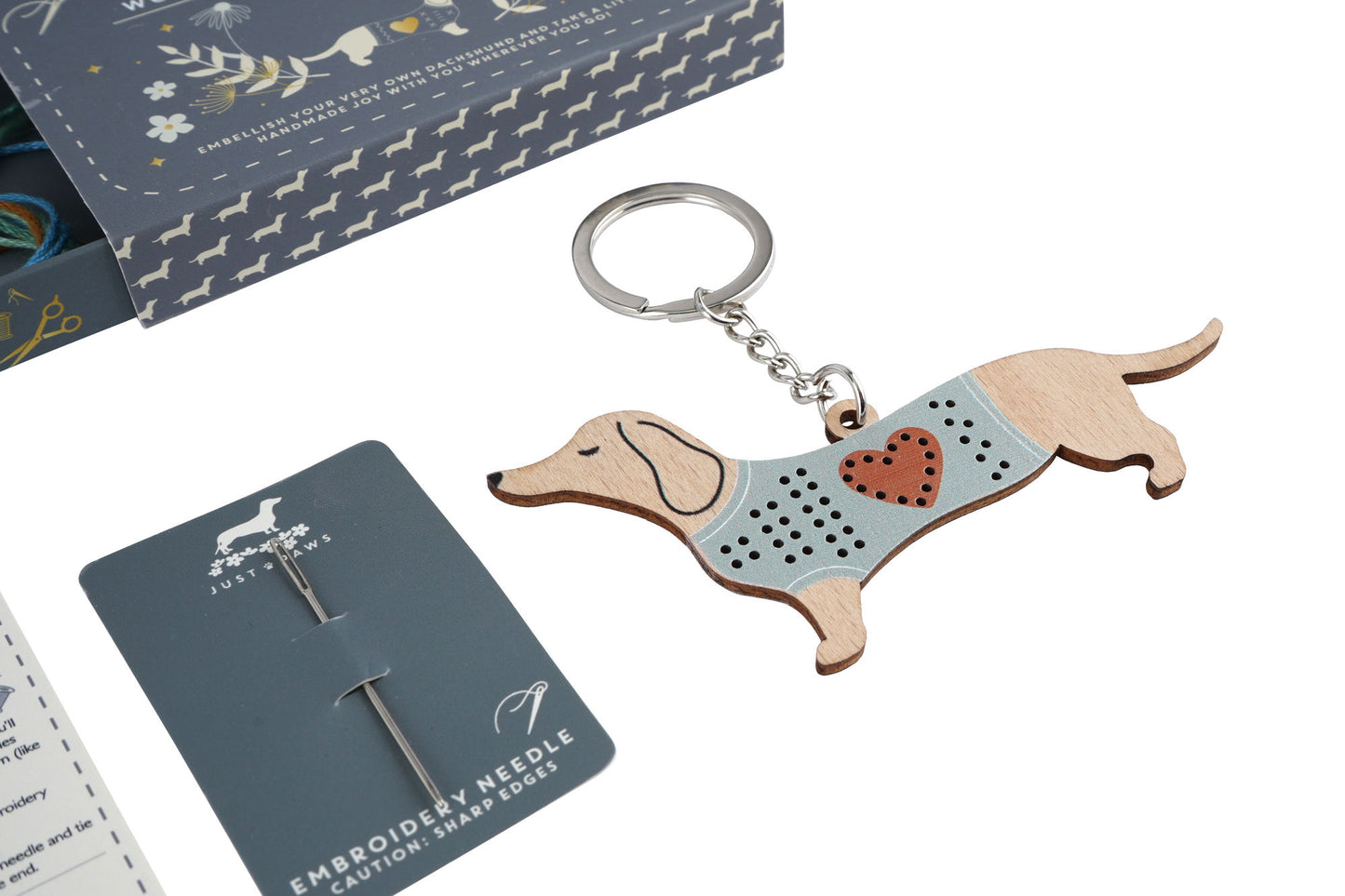 Just Paws Wooden Dachshund Keyring Embroidery Kit | Craft | Hobby