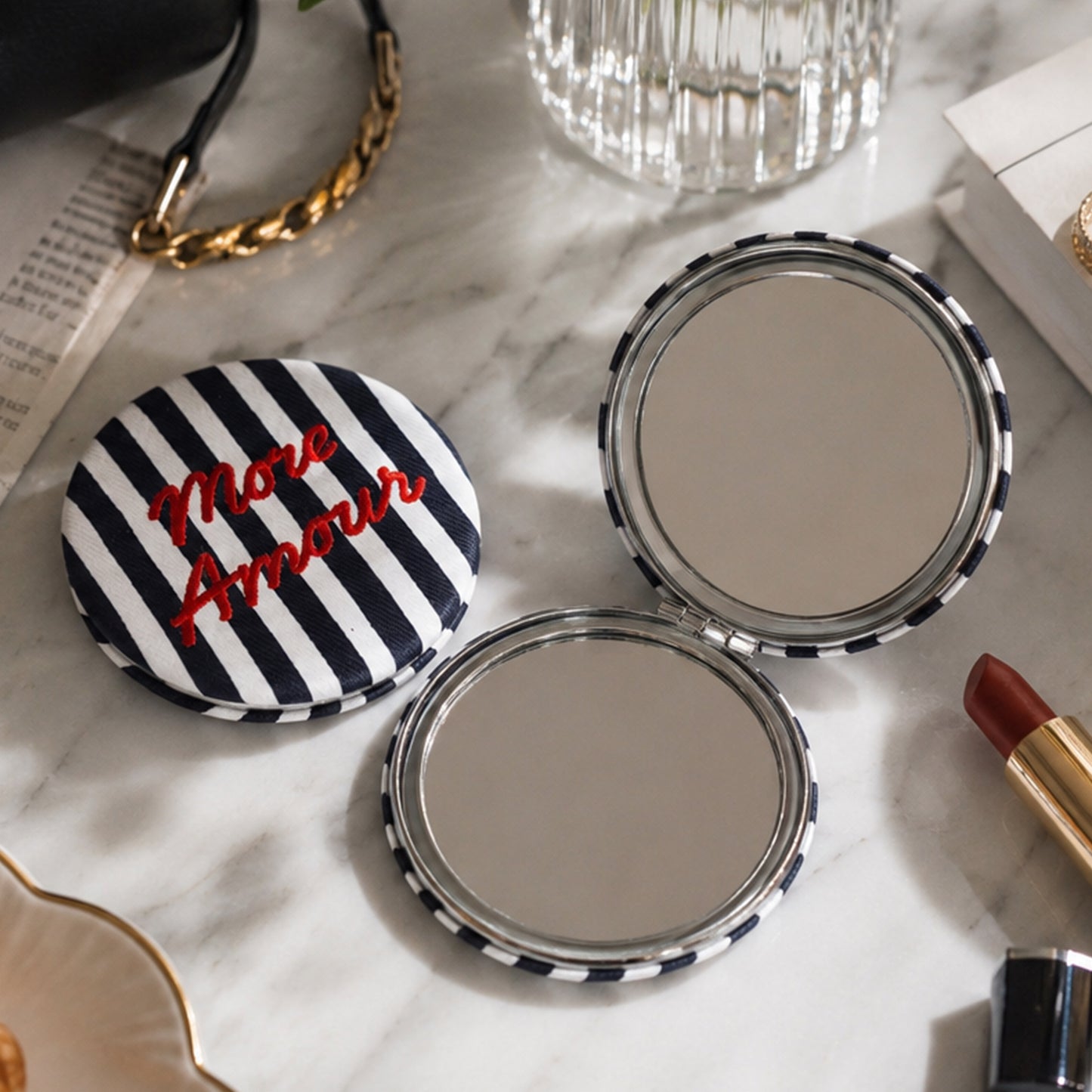 Bon Voyage 'More Amour' Compact Mirror | In Gift Box | Travel Accessory | Handbag | Make Up