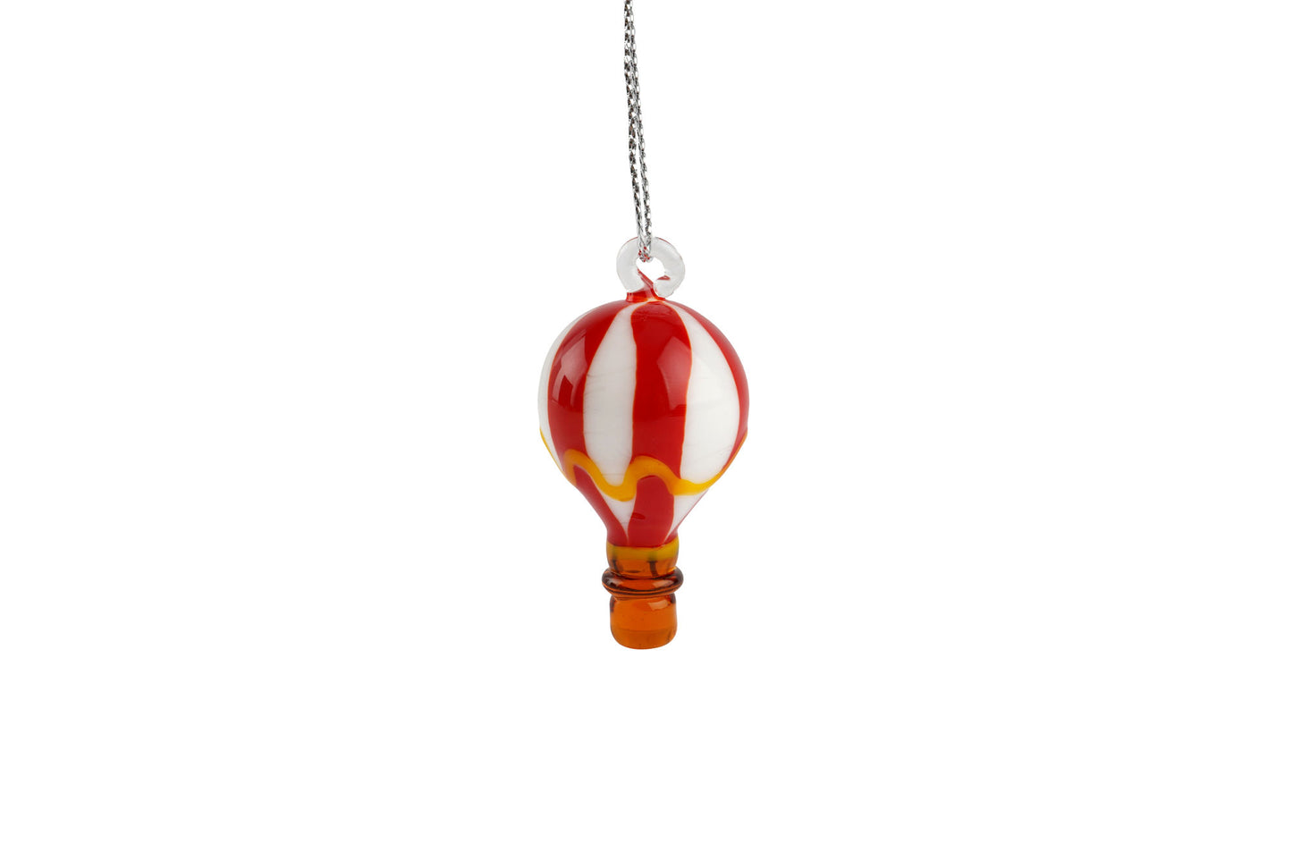 Artisan Glass Hot Air Balloon Ornament | Vibrant Colors, Miniature Basket, Collectable Home Decor
