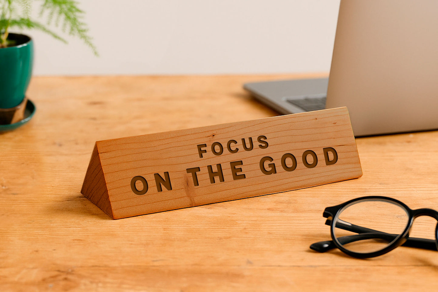 Wooden Desk Sign 'Focus On The Good' | Gift For Her | Gift For Him | Office Sign | Engraved Gift