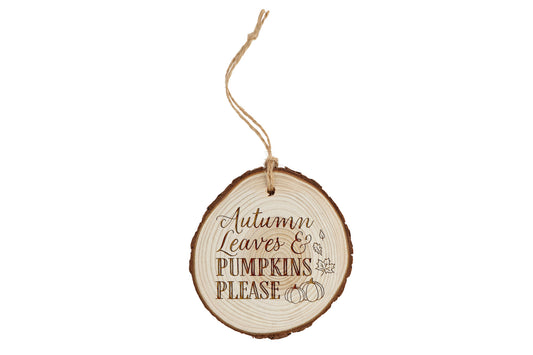 Autumn Leaves & Pumpkins Please Log Sign | Rustic Fall Door Hanger | Cosy Autumn Home Decor | Pumpkin Season Gift | Decoration