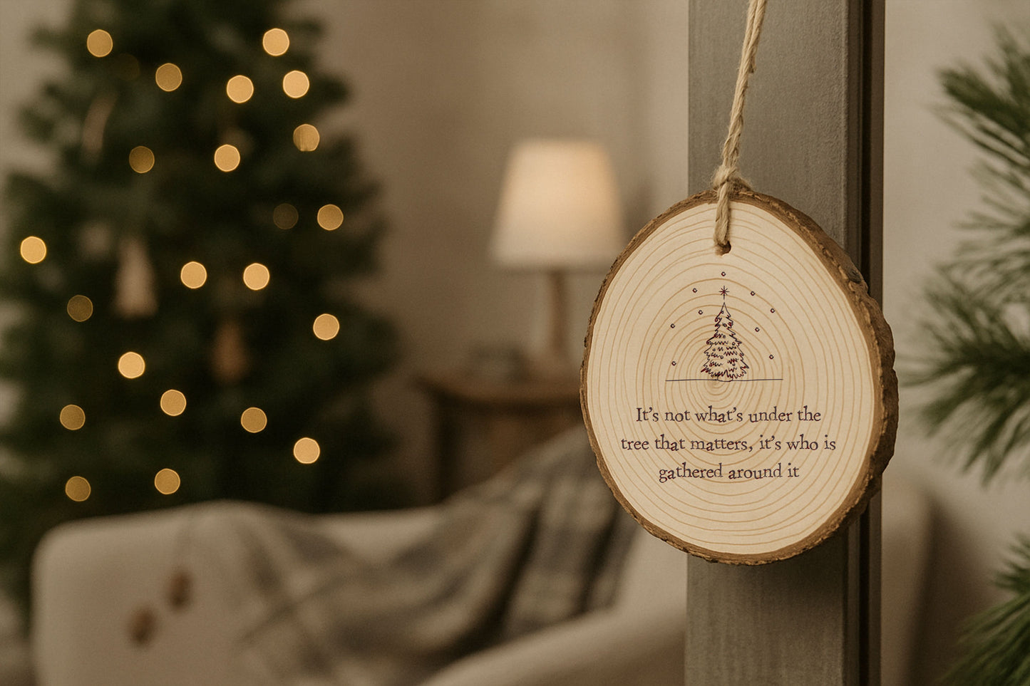 Wooden Log Sign 'It's Not What's Under..' | Rustic Door Hanger | Cosy Festive Home Decor | Wall Decoration | Tree Decoration