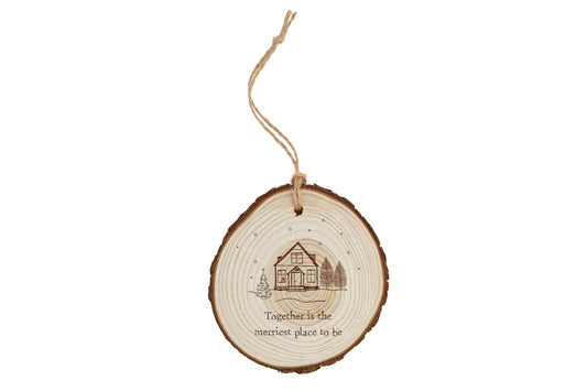 Wooden Log Sign 'Together Is The..' | Rustic Door Hanger | Cosy Festive Home Decor | Wall Decoration | Tree Decoration