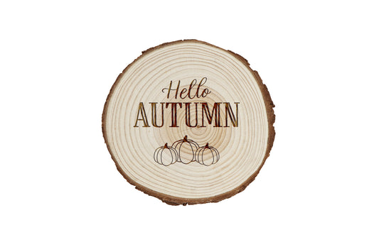 Hello Autumn Log Coaster | Rustic Pumpkin Table Decor | Fall Drink Coaster | Cosy Autumn Kitchen Accessory | Homeware | Tableware | Gift