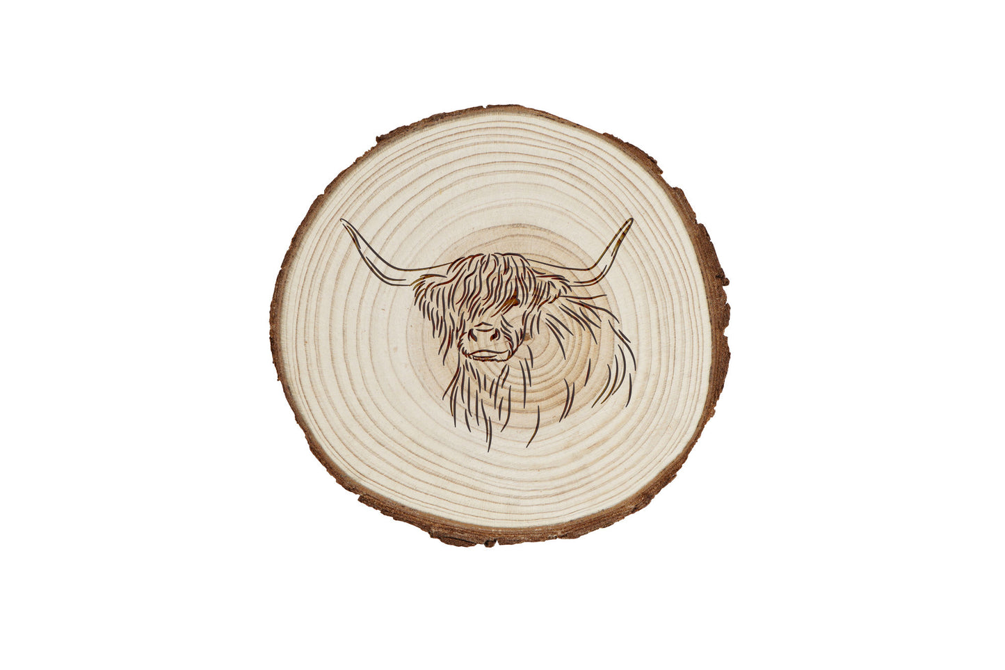 Bramble Farm Highland Cow Coaster | Wooden Log Drink Coaster | Rustic Countryside Farmhouse