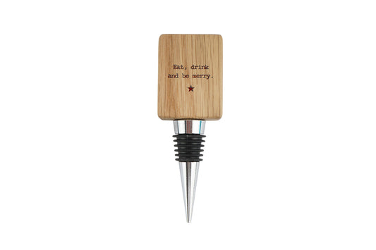 Rectangular Oak Wine Bottle Stopper | 'Eat Drink and Be Merry' | Funny Festive Drink Accessory | Christmas Bar Accessory