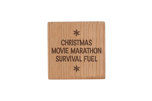 Christmas Movie Marathon Survival Fuel Oak Coaster | Christmas Table Decor | Festive Drink Coaster | Seasonal
