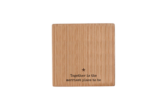 Square Oak Coaster | 'Together Is the Merriest Place To Be' | Christmas Table Decor | Festive Drink Coaster