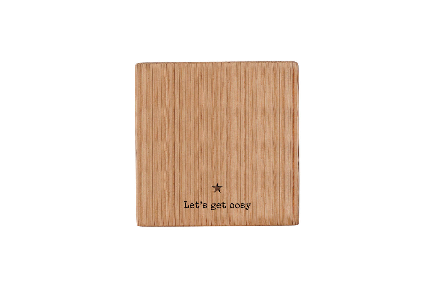 Square Oak Coaster | 'Let's Get Cosy' | Christmas Table Decor | Coffee Table Coaster | Festive Drink Coaster