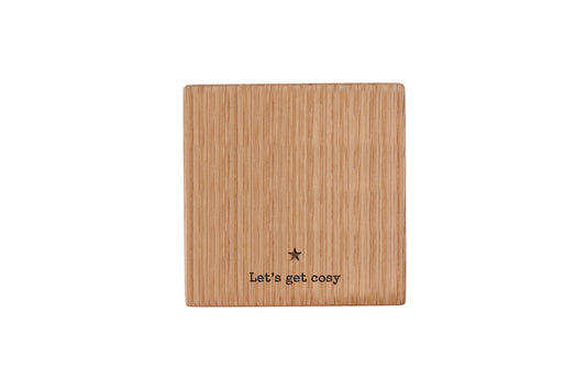 Square Oak Coaster | 'Let's Get Cosy' | Christmas Table Decor | Coffee Table Coaster | Festive Drink Coaster