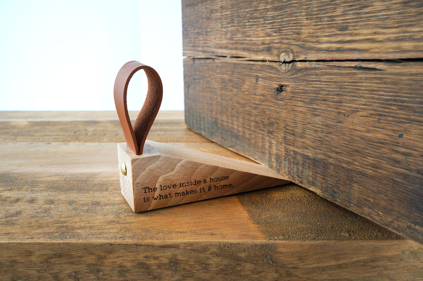 Wooden Door Stop | 'The love inside a house is what makes it a home' | Rustic Home Accessory with Loop | Home Decor