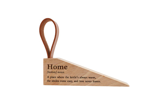 Home Definition Wooden Door Stop | Rustic Home Decor with Loop | Cosy Entryway Accent | Housewarming Gift | Home Décor